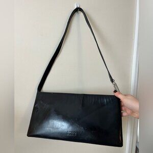 BCBGMAXAZRIA Black Baguette Shoulder Bag Y2K Minimalist Sleek Vintage Purse